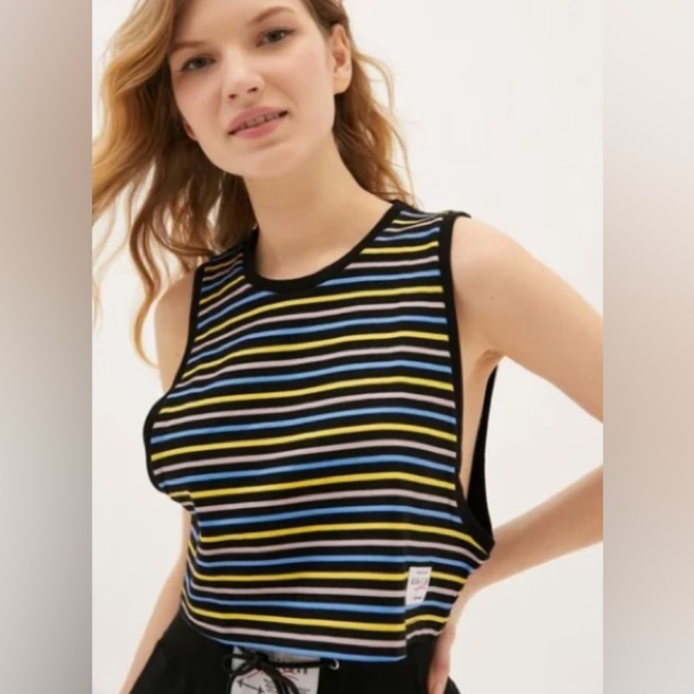 Adam Selman Sport Cropped Low-Side Muscle Tank Top